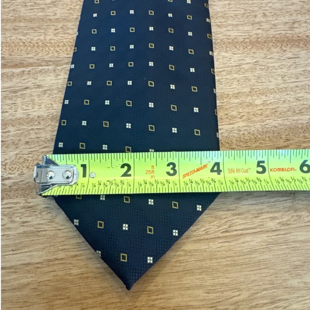 A. Di Leva Sorrento Mens Silk Tie Navy Blue Geometric Square Made in Italy